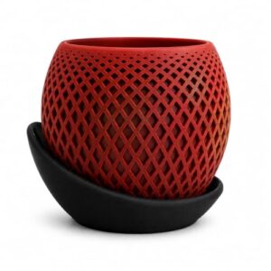 RUDRILA 3D Printed Geometric Planter Pot with Saucer, Red