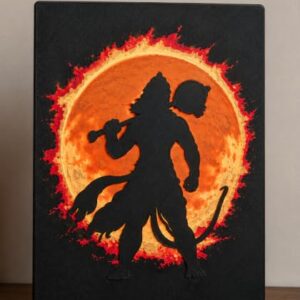 RUDRILA Hanuman 3D Printed Wall Frame, 17 x 10 cm, Black & Orange PLA Devotional Wall Art for Home, Pooja Room, Office & Gifting