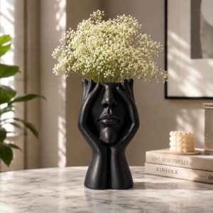 RUDRILA Abstract Face Vase for Dried & Artificial Flowers, Black