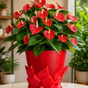 RUDRILA Red Geometric 3D Printed Planter Pot, 20 x 18 x 17 cm