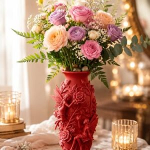 RUDRILA Fairy Floral 3D Printed Vase for Dried Flowers, Red